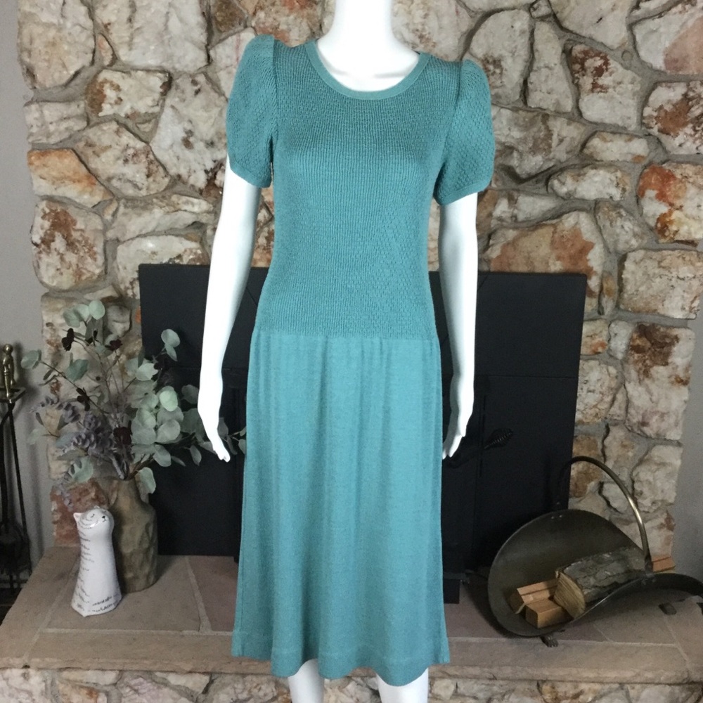 SOLD Vintage Jean Ingram Aqua Knit Dress